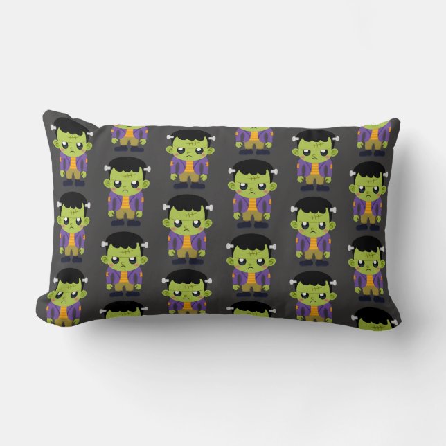  Green Frankenstein Monster Halloween Pattern Lumbar Pillow (Front)