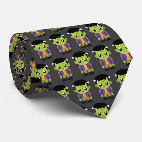 Green Frankenstein Monster Halloween Pattern Neck Tie