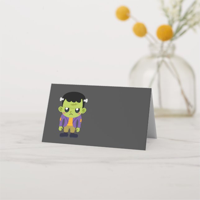 Green Frankenstein Monster Halloween Place Card (Front)
