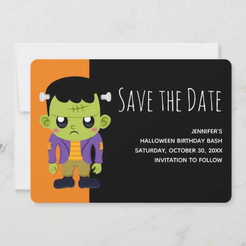 Green Frankenstein Monster Halloween Save The Date