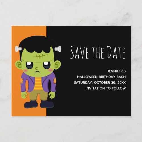 Green Frankenstein Monster Halloween Save the Date Invitation Postcard