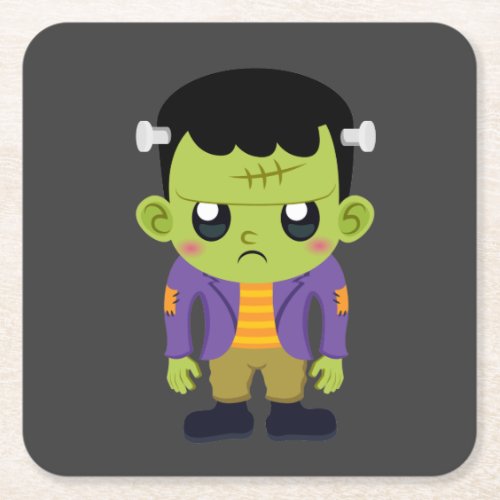 Green Frankenstein Monster Halloween Square Paper Coaster