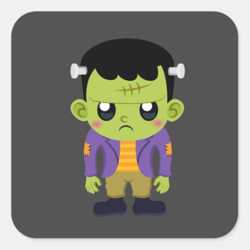 Green Frankenstein Monster Halloween Square Sticker