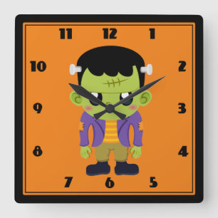 Green Frankenstein Monster Halloween Square Wall C Square Wall Clock