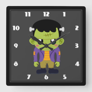 Green Frankenstein Monster Halloween Square Wall Clock