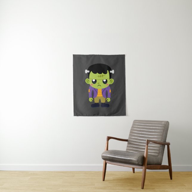 Green Frankenstein Monster Halloween Tapestry (In Situ)