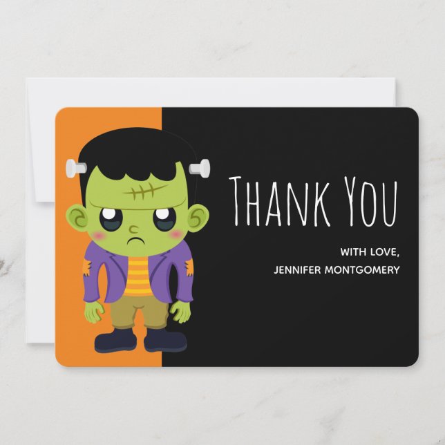 Green Frankenstein Monster Halloween Thank You Card (Front)