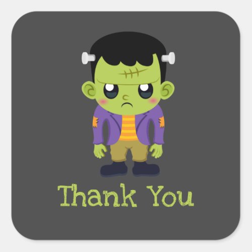 Green Frankenstein Monster Halloween Thank You Square Sticker