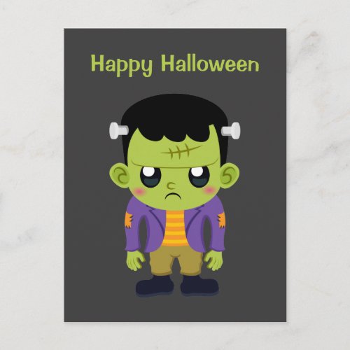 Green Frankenstein Monster Happy Halloween Postcard