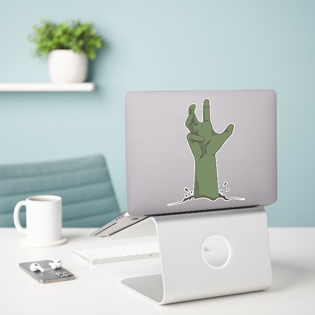 Green Frankenstein Monster's Hand and Arm Sticker (Laptop On Desk)