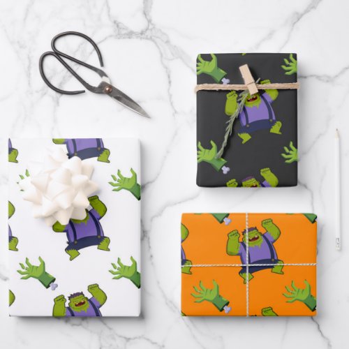 Green Frankenstein Zombie Hand Halloween Gift Wrapping Paper Sheets