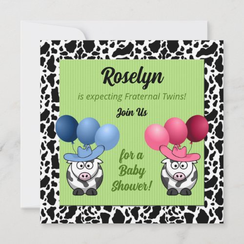 Fraternal Twins Baby Shower Invitation Green