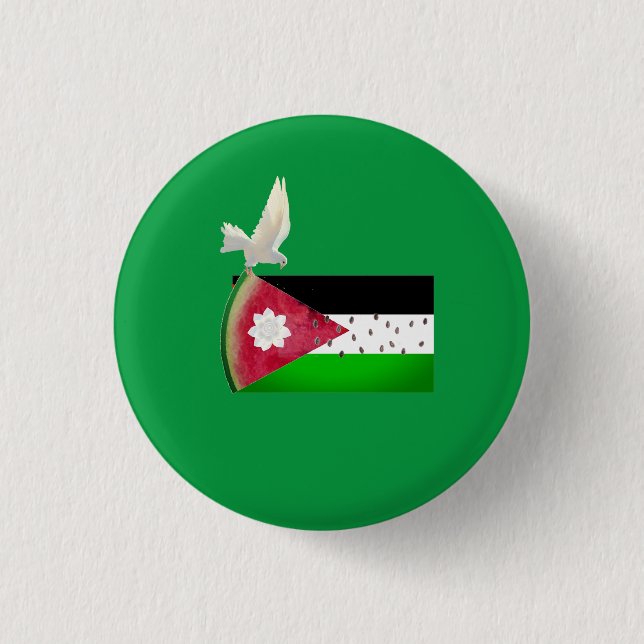 Green Free Palestine Watermelon Designs Button (Front)