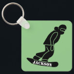 Green Freeride Snowboarder Snowboarding Stencil Keychain<br><div class="desc">Modern minimalist black and white snowboarder stencil illustration on a keychain</div>
