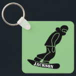 Green Freeride Snowboarder Snowboarding Stencil Keychain<br><div class="desc">Modern minimalist black and white snowboarder stencil illustration on a keychain</div>