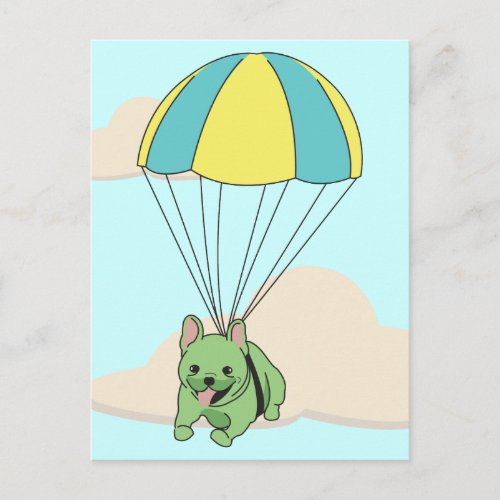 Green French Bulldog Umbrella Fun Postcard