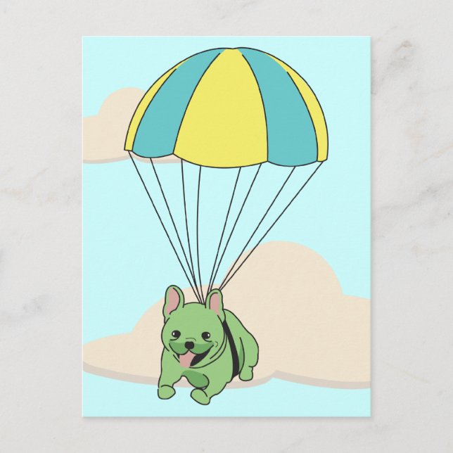 Green French Bulldog Umbrella Fun Postcard (Front)