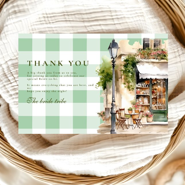 Green French Cafe Bridal Shower Thank You Card (Creator Uploaded)