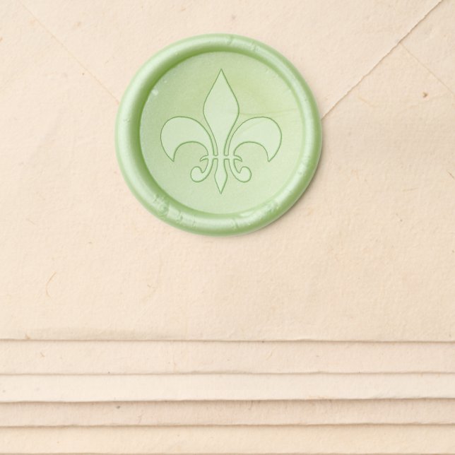 Green French Fleur de Lis Wedding Wax Seal Sticker (Front)