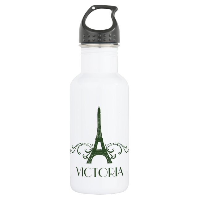 Green French Flourish Stainless Steel Water Bottle (Front)
