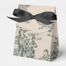 Green French Toile Canvas Party Favor Box