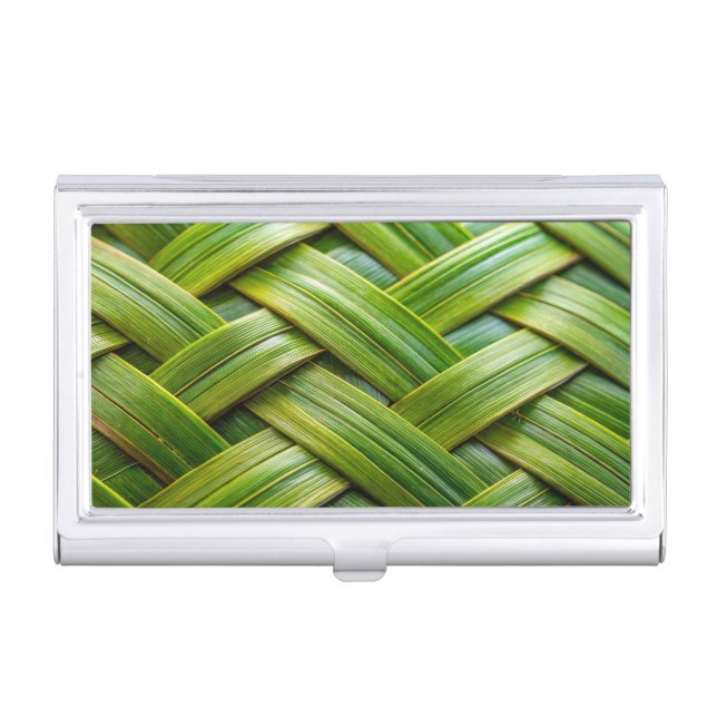 Green Fresh Bamboo Weave  Business Card Case (Front)