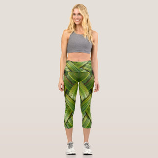 Green Fresh Bamboo Weave Capri Leggings