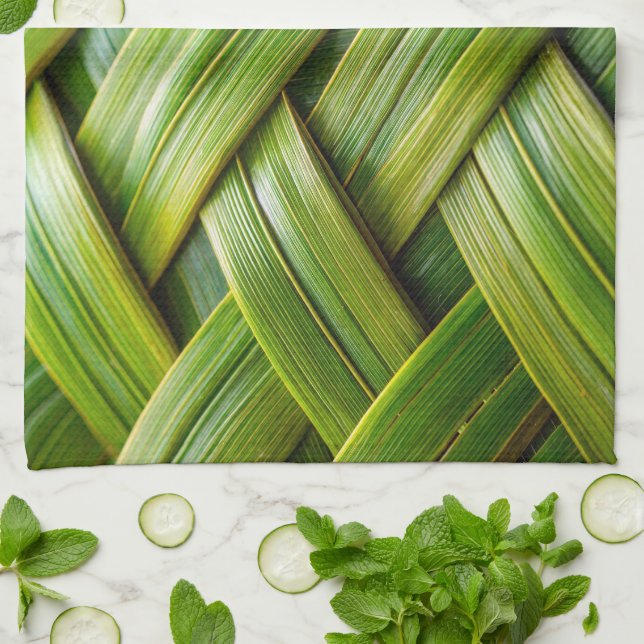 Green Fresh Bamboo Weave  Kitchen Towel (Folded)