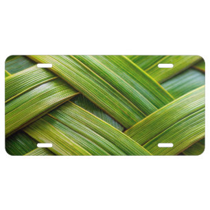 Green Fresh Bamboo Weave License Plate