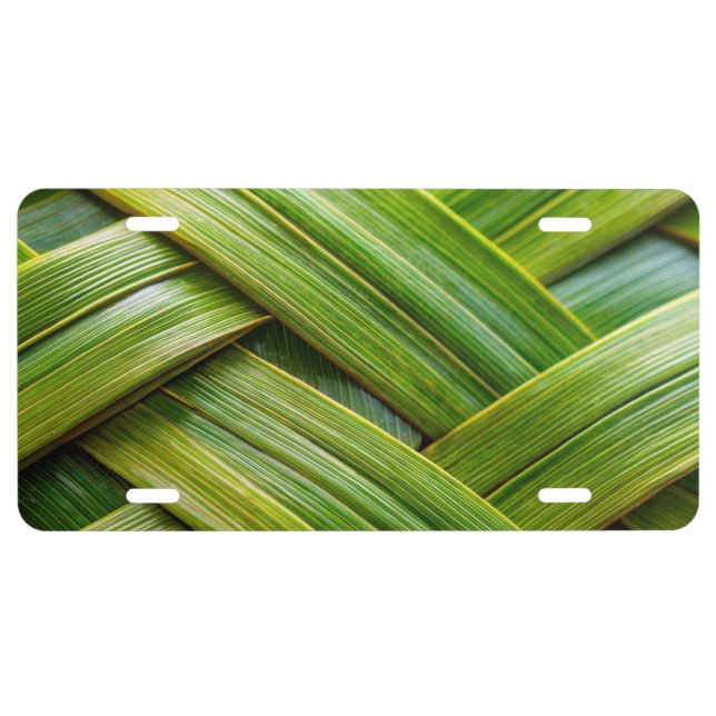Green Fresh Bamboo Weave  License Plate (Front)