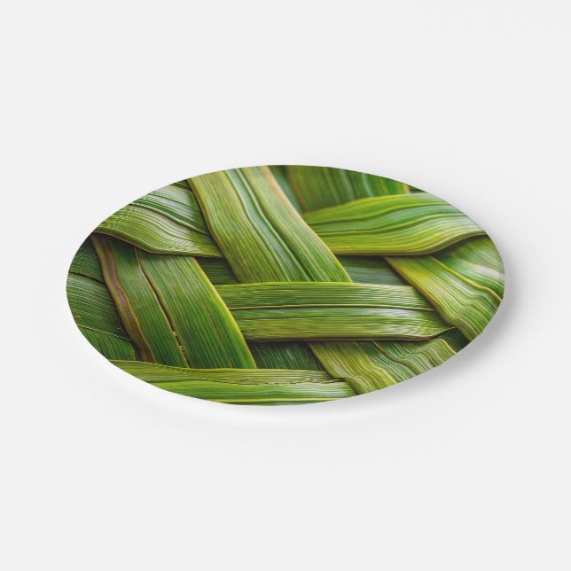 Green Fresh Bamboo Weave  Paper Plates (Angled)