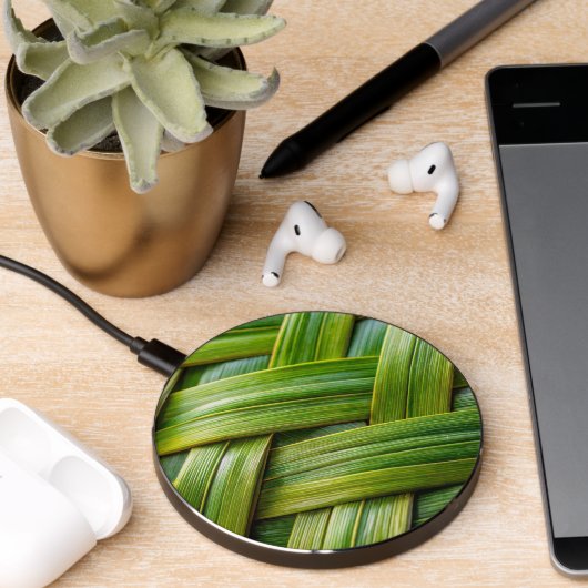 Green Fresh Bamboo Weave Wireless Charger (Desk 2)