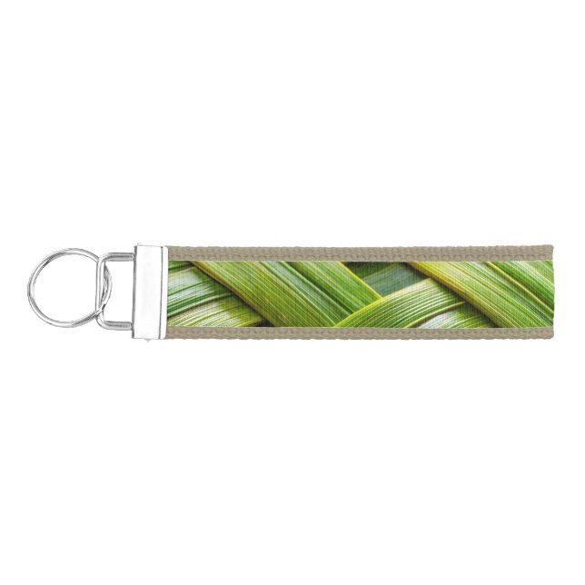 Green Fresh Bamboo Weave  Wrist Keychain (Keys on Left)