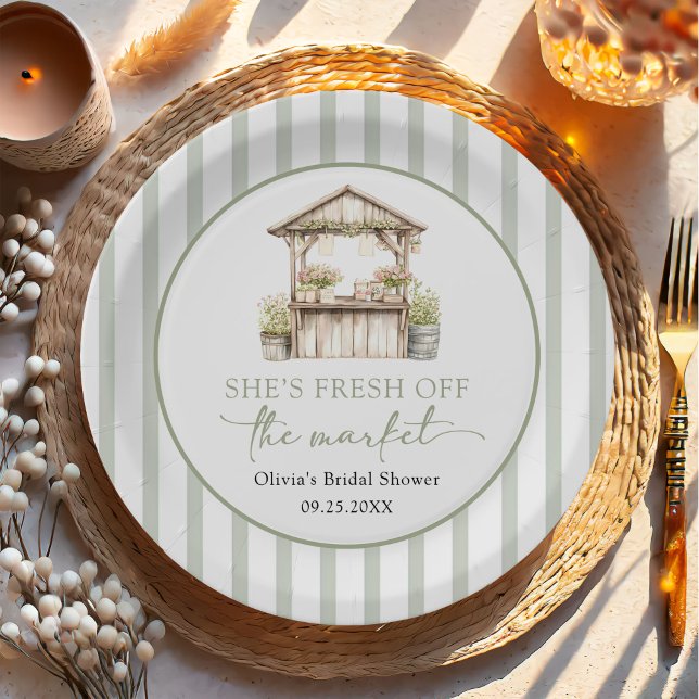 Green Fresh Off The Market Bridal Shower Paper Plates (Creator Uploaded)
