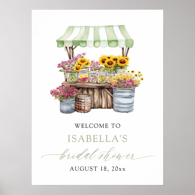 Green Fresh Off the Market Bridal Shower Welcome Poster (Front)