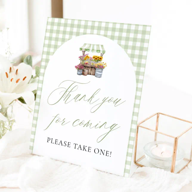 Green Fresh Off The Market Thank you for coming Pedestal Sign | Zazzle