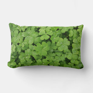 Green fresh shamrock, lucky St. Patricks clover Lumbar Pillow