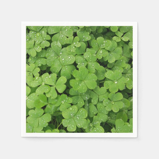 Green fresh shamrock, lucky St. Patricks clover Napkins (Front)