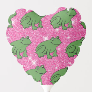 Green Frog Amphibian Animals Pink Glitter Balloon