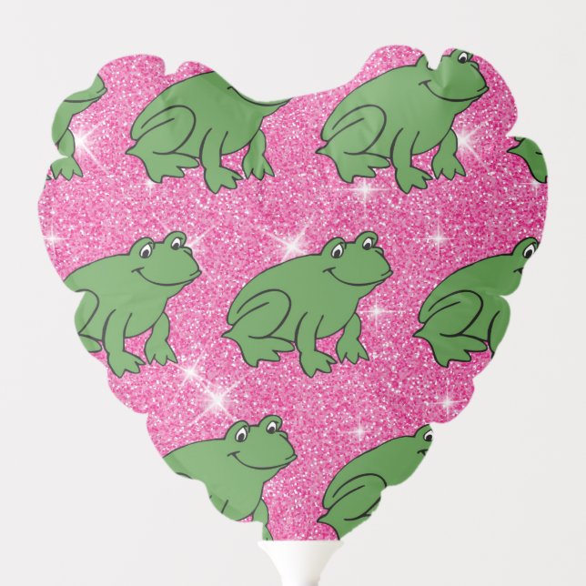Green Frog Amphibian Animals Pink Glitter Balloon (Front)