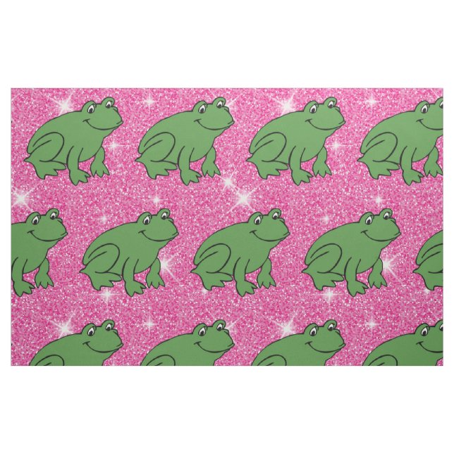 Green Frog Amphibian Animals Pink Glitter Fabric (Fat Quarter)