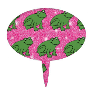 Green Frog Amphibian Animals Pink Glitter Fantasy Cake Topper
