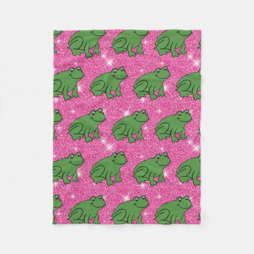 Green Frog Amphibian Animals Pink Glitter Fantasy Fleece Blanket