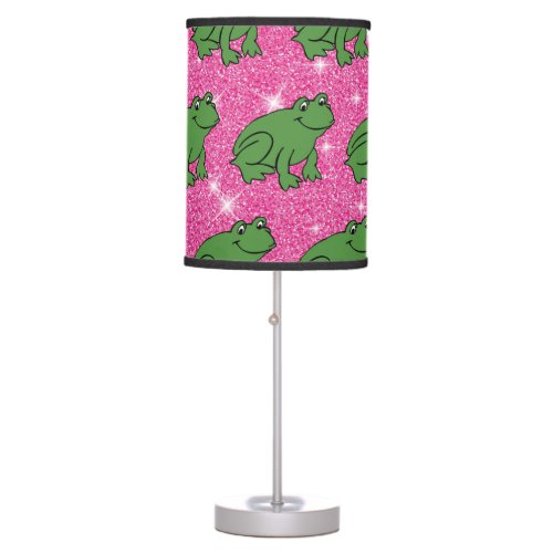 Green Frog Amphibian Animals Pink Glitter Fantasy Table Lamp