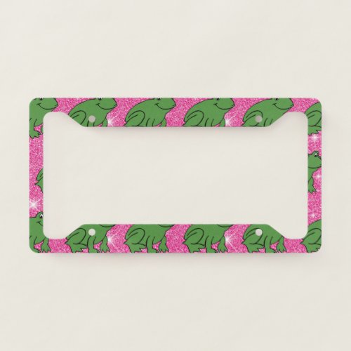 Green Frog Amphibian Animals Pink Glitter License Plate Frame