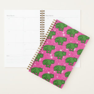 Green Frog Amphibian Animals Pink Glitter Planner
