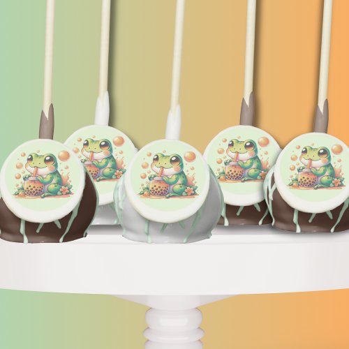 Green Frog and Orange Boba Bubble Tea Party Cake Pops