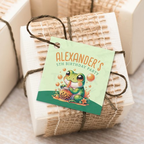 Green Frog and Orange Boba Bubble Tea Party Favor Tags