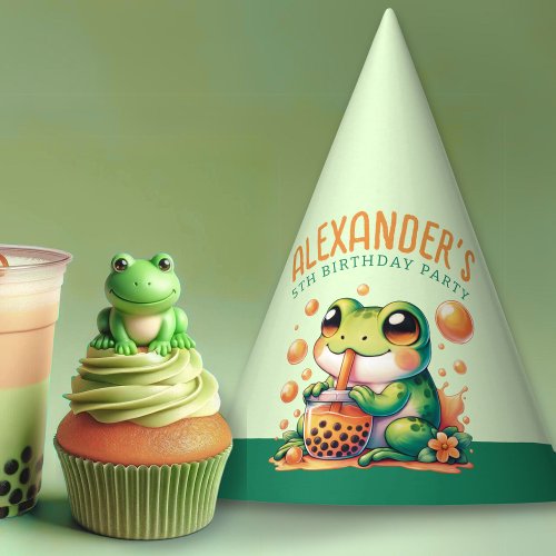 Green Frog and Orange Boba Bubble Tea Party Hat