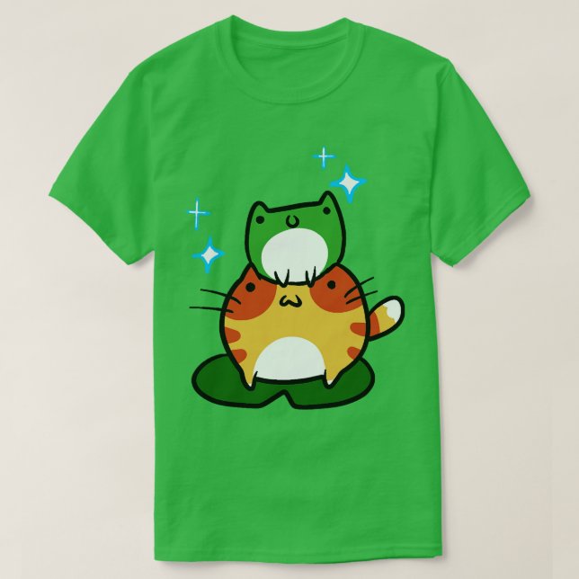 Green Frog and Orange Tabby Frog T-Shirt (Design Front)